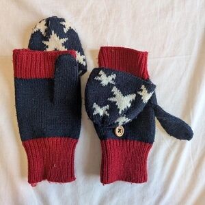Children's Starry Knit Mittens - Navy and Crimson
